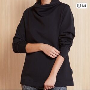 Varley Black Bristol Soft Thick Cowl Neck Cinch Back Pullover Sweatshirt Small